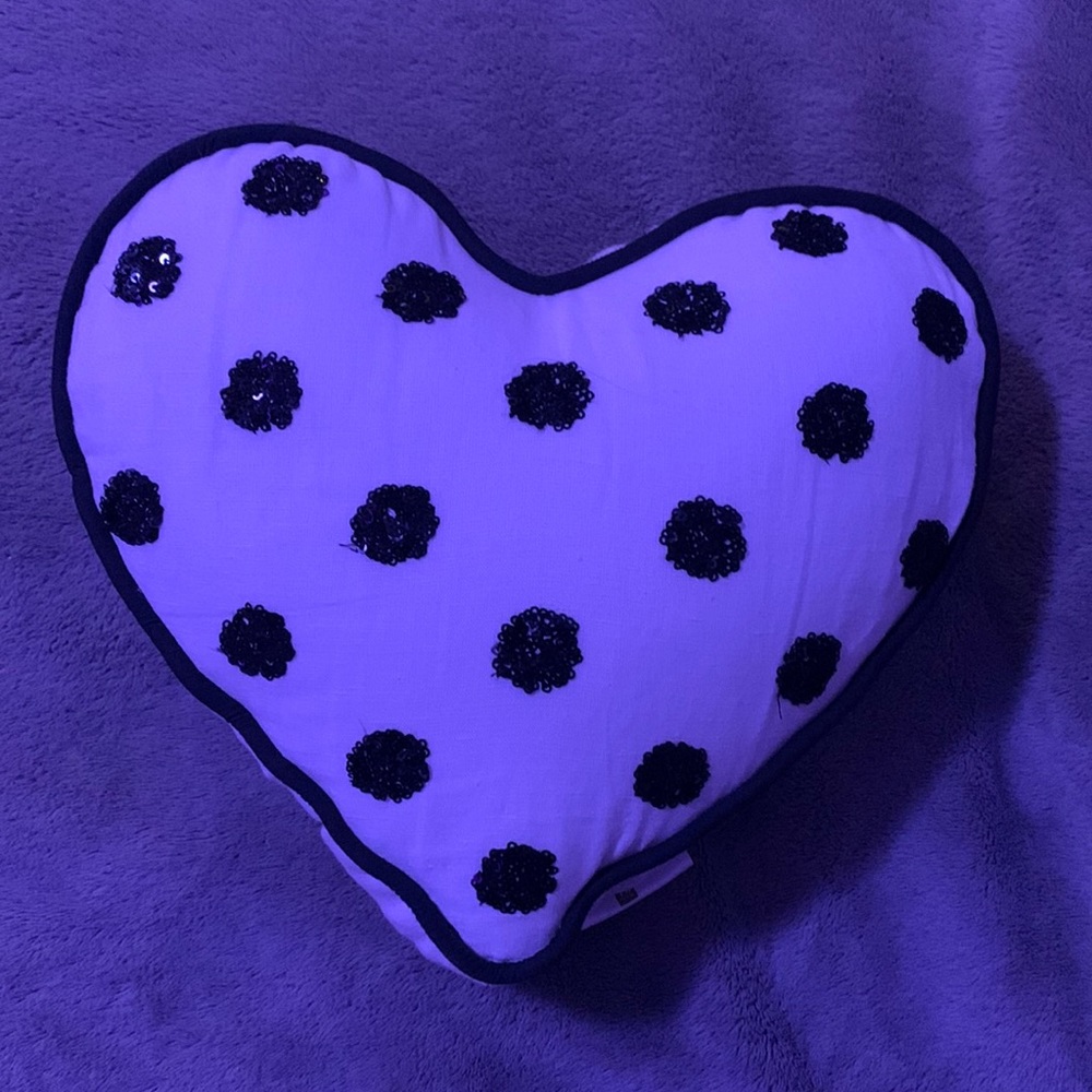 Pottery Barn Black and White Sequin Heart Pillow